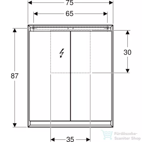 Geberit ONE 75x90 cm-es kétajtós tükrös szekrény ComfortLight-tal,fehér/porszórt alumínium 505.812.00.2
