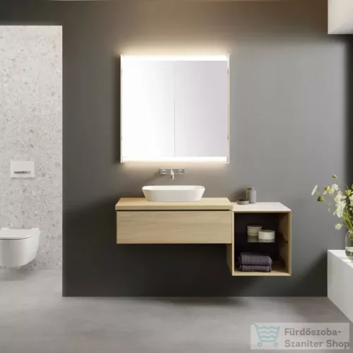 Geberit ONE 75x90 cm-es kétajtós tükrös szekrény ComfortLight-tal,fehér/porszórt alumínium 505.812.00.2