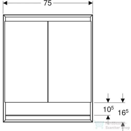 Geberit ONE 75x90 cm-es 2 ajtós,nyitott polcos falsík alatti tükrös szekrény ComfortLight világítással,fehér/porszórt alumínium 505.822.00.2