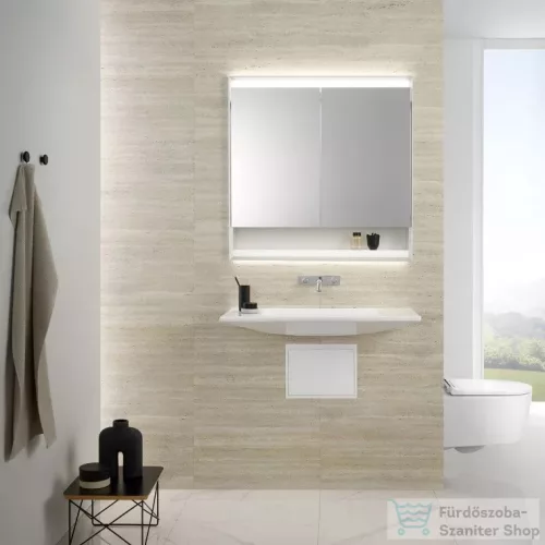 Geberit ONE 75x90 cm-es 2 ajtós,nyitott polcos falsík alatti tükrös szekrény ComfortLight világítással,fehér/porszórt alumínium 505.822.00.2