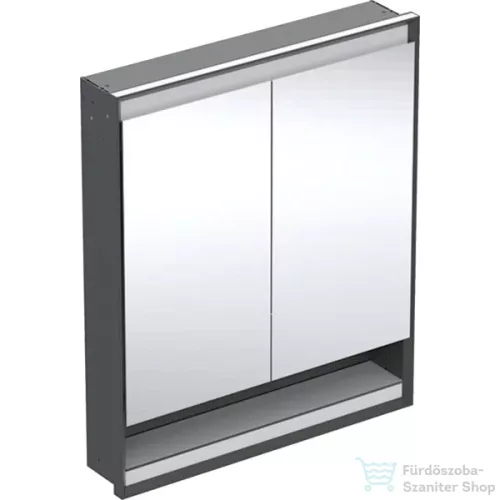 Geberit ONE 75x90 cm-es 2 ajtós,nyitott polcos falsík alatti tükrös szekrény ComfortLight világítással,matt fekete/porszórt alumínium 505.822.00.7