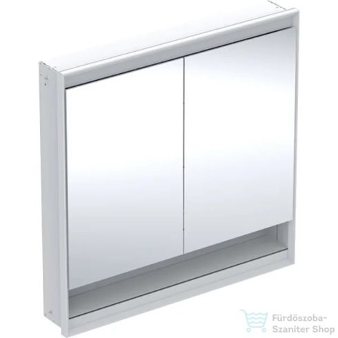 Geberit ONE 90x90 cm-es 2 ajtós,nyitott polcos falsík alatti tükrös szekrény ComfortLight világítással,fehér/porszórt alumínium 505.823.00.2