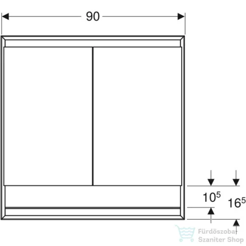 Geberit ONE 90x90 cm-es 2 ajtós,nyitott polcos falsík alatti tükrös szekrény ComfortLight világítással,fehér/porszórt alumínium 505.823.00.2