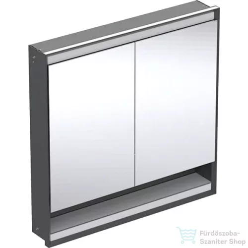 Geberit ONE 90x90 cm-es 2 ajtós,nyitott polcos falsík alatti tükrös szekrény ComfortLight világítással,matt fekete/porszórt alumínium 505.823.00.7
