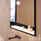 Geberit ONE 90x90 cm-es 2 ajtós,nyitott polcos falsík alatti tükrös szekrény ComfortLight világítással,matt fekete/porszórt alumínium 505.823.00.7