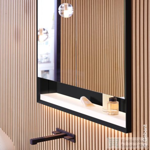 Geberit ONE 90x90 cm-es 2 ajtós,nyitott polcos falsík alatti tükrös szekrény ComfortLight világítással,matt fekete/porszórt alumínium 505.823.00.7