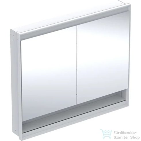 Geberit ONE 105x90 cm-es 2 ajtós,nyitott polcos falsík alatti tükrös szekrény ComfortLight világítással,fehér/porszórt alumínium 505.824.00.2