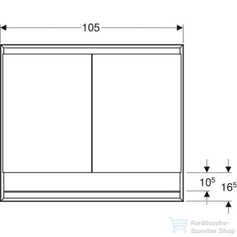 Geberit ONE 105x90 cm-es 2 ajtós,nyitott polcos falsík alatti tükrös szekrény ComfortLight világítással,fehér/porszórt alumínium 505.824.00.2