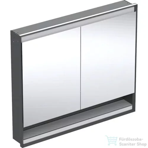 Geberit ONE 105x90 cm-es 2 ajtós,nyitott polcos falsík alatti tükrös szekrény ComfortLight világítással,matt fekete/porszórt alumínium 505.824.00.7