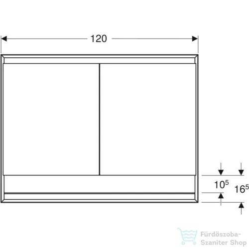 Geberit ONE 120x90 cm-es 2 ajtós,nyitott polcos falsík alatti tükrös szekrény ComfortLight világítással,eloxált alumínium 505.825.00.1