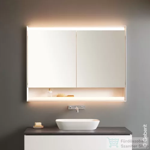 Geberit ONE 120x90 cm-es 2 ajtós,nyitott polcos falsík alatti tükrös szekrény ComfortLight világítással,fehér/porszórt alumínium 505.825.00.2
