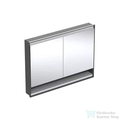 Geberit ONE 120x90 cm-es 2 ajtós,nyitott polcos falsík alatti tükrös szekrény ComfortLight világítással,matt fekete/porszórt alumínium 505.825.00.7