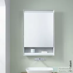   Geberit ONE 60x90 cm-es 1 ajtós tükrös szekrény ComfortLight világítással,balos,fehér/porszórt alumínium 505.830.00.2