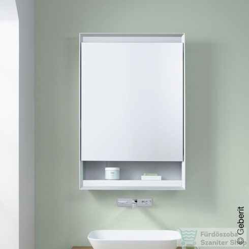 Geberit ONE 60x90 cm-es 1 ajtós tükrös szekrény ComfortLight világítással,balos,fehér/porszórt alumínium 505.830.00.2