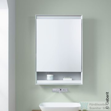   Geberit ONE 60x90 cm-es 1 ajtós tükrös szekrény ComfortLight világítással,jobbos,fehér/porszórt alumínium 505.831.00.2