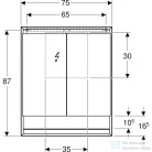 Geberit ONE 75x90 cm-es kétajtós tükrös szekrény ComfortLight világítással,nyitott polccal,eloxált alumínium 505.832.00.1