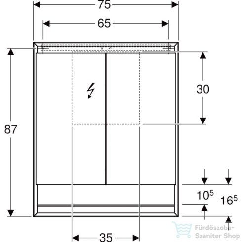 Geberit ONE 75x90 cm-es kétajtós tükrös szekrény ComfortLight világítással,nyitott polccal,eloxált alumínium 505.832.00.1
