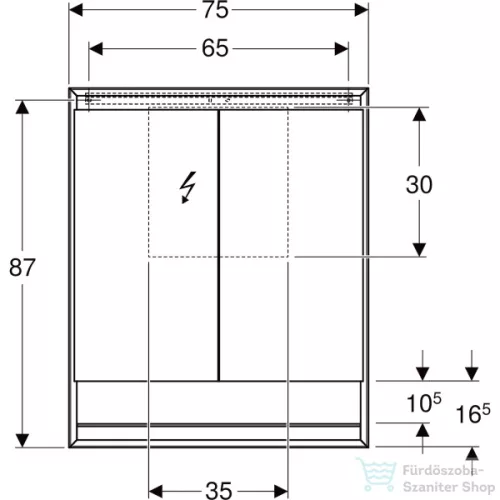 Geberit ONE 75x90 cm-es kétajtós tükrös szekrény ComfortLight világítással,nyitott polccal,eloxált alumínium 505.832.00.1