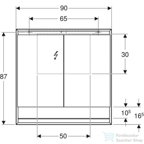 Geberit ONE 90x90 cm-es kétajtós tükrös szekrény ComfortLight világítással,nyitott polccal,eloxált alumínium 505.833.00.1