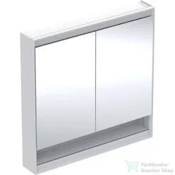   Geberit ONE 90x90 cm-es kétajtós tükrös szekrény ComfortLight világítással,nyitott polccal,fehér/porszórt alumínium 505.833.00.2