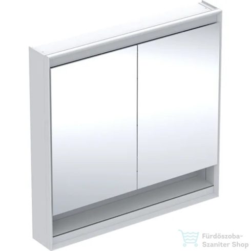 Geberit ONE 90x90 cm-es kétajtós tükrös szekrény ComfortLight világítással,nyitott polccal,fehér/porszórt alumínium 505.833.00.2