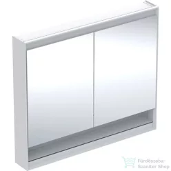   Geberit ONE 105x90 cm-es kétajtós tükrös szekrény ComfortLight világítással,nyitott polccal,fehér/porszórt alumínium 505.834.00.2