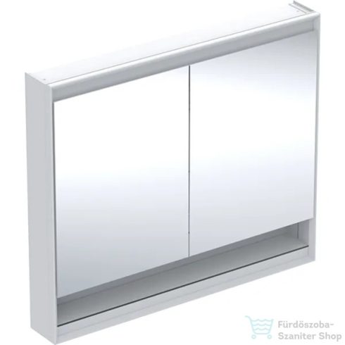 Geberit ONE 105x90 cm-es kétajtós tükrös szekrény ComfortLight világítással,nyitott polccal,fehér/porszórt alumínium 505.834.00.2