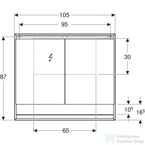 Geberit ONE 105x90 cm-es kétajtós tükrös szekrény ComfortLight világítással,nyitott polccal,fehér/porszórt alumínium 505.834.00.2