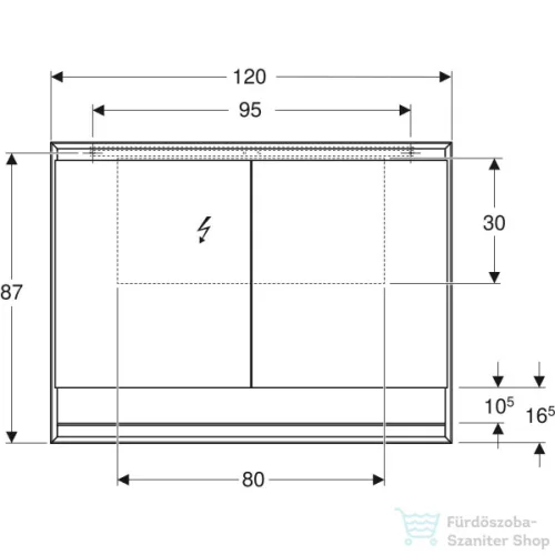 Geberit ONE 120x90 cm-es kétajtós tükrös szekrény ComfortLight világítással,nyitott polccal,eloxált alumínium 505.835.00.1