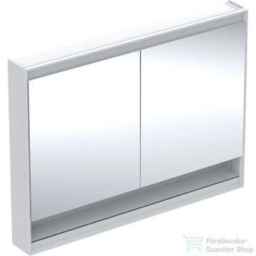   Geberit ONE 120x90 cm-es kétajtós tükrös szekrény ComfortLight világítással,nyitott polccal,fehér/porszórt alumínium 505.835.00.2