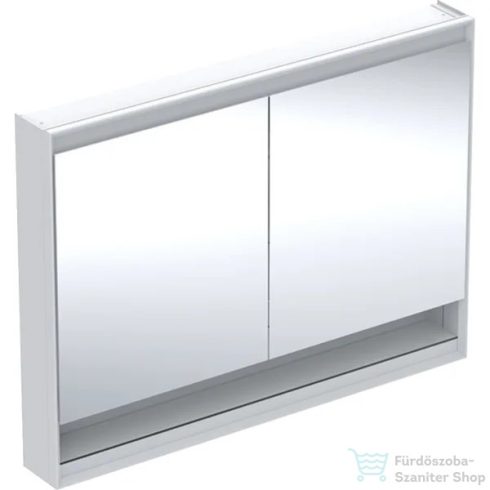 Geberit ONE 120x90 cm-es kétajtós tükrös szekrény ComfortLight világítással,nyitott polccal,fehér/porszórt alumínium 505.835.00.2