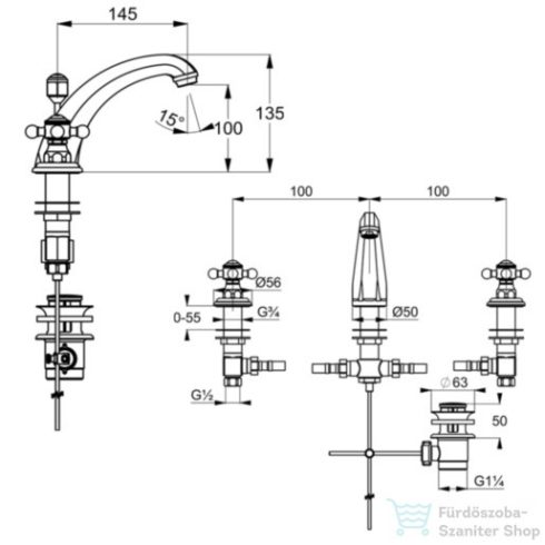 Kludi 1926 mosdó csaptelep NA 15, automata leeresztővel, arany 510434520