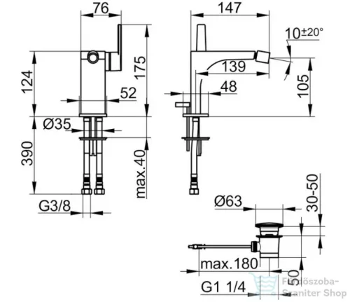 Keuco EDITION 11 bidé csaptelep automata leeresztővel, matt fekete 51109370000