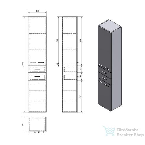 AQUALINE ZOJA állószekrény fiókkal, 35x184x29cm, fehér 51220