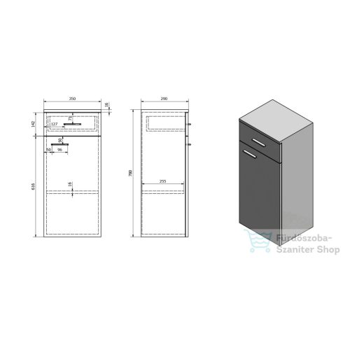 AQUALINE ZOJA szekrény fiókkal, 35x78x2cm, fehér 51250