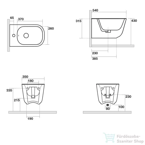 Sapho KERASAN TRIBECA fali bidé, 35x31,5x54cm, matt fekete (512531)