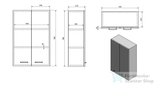 AQUALINE ZOJA/KERAMIA FRESH felső szekrény, 50x76x2cm, fehér 51302