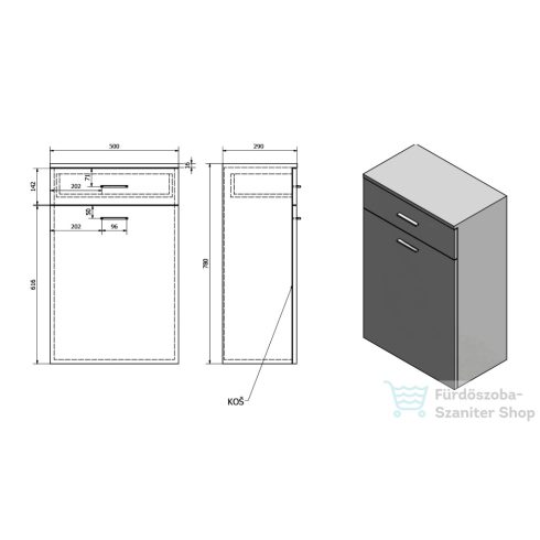 AQUALINE ZOJA alsó szekrény szennyeskosárral, 50x78x2cm, fehér 51310