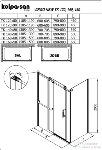Kolpa San Virgo UNI TK 120x80 zuhanykabin 513170