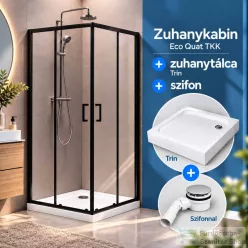   Kolpa San Eco Quat TKK 80×80, fekete, zuhanykabin + Trin előlapos zuhanytálca + szifon csomag