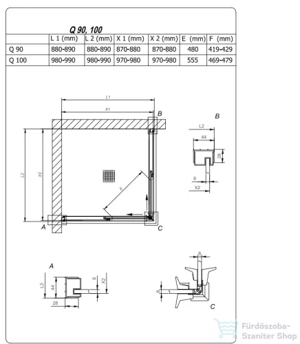 Kolpa San Libra Q 90x90 szögletes zuhanykabin, króm 518820