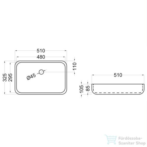 Coycama Masai 51x32,5 cm-es pultra ültethető mosdó leeresztő nélkül,Island 51823051
