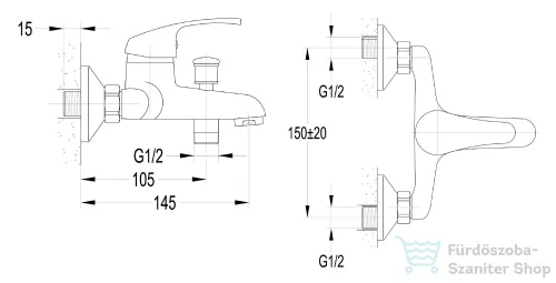 AQUALINE 50 kádtöltő csaptelep zuhanyszett nélkül, bekötés:150mm, króm 52118
