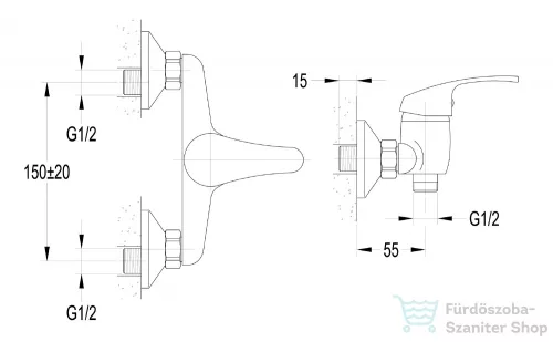 AQUALINE 50 zuhanycsaptelep zuhanyszett nélkül, bekötés:150mm, króm 52126