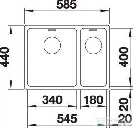 Blanco ANDANO 340/180-IF rozsdamentes acél mosogató medence, balos főmedencével, selyemfényű acél 522975