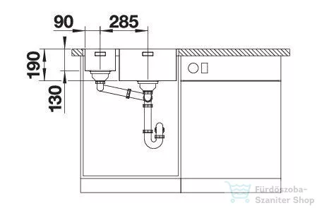 Blanco ANDANO 340/180-IF rozsdamentes acél mosogató medence, balos főmedencével, selyemfényű acél 522975
