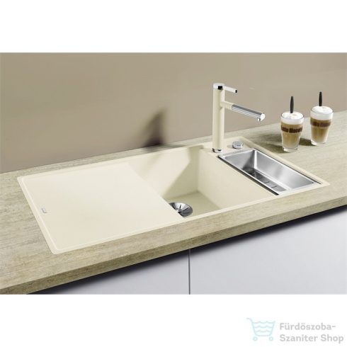 BLANCO AXIA III 6 S-F silgránit mosogató medence, jobbos kivitel,  fa vágódeszkával, munkalapszintű beépítés, fehér 523486