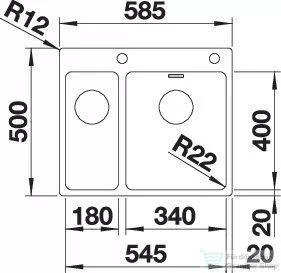 Blanco ANDANO 340/180-IF/A rozsdamentes acél mosogató medence, PushControl lefolyó-távműködtetővel, jobbos főmedencével, selyemfényű acél 525247