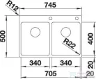 Blanco ANDANO 340/340-IF/A rozsdamentes acél mosogató medence, PushControl lefolyó-távműködtetővel, selyemfényű acél 525248