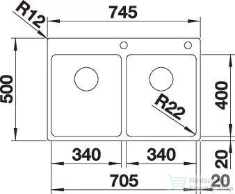 Blanco ANDANO 340/340-IF/A rozsdamentes acél mosogató medence, PushControl lefolyó-távműködtetővel, selyemfényű acél 525248